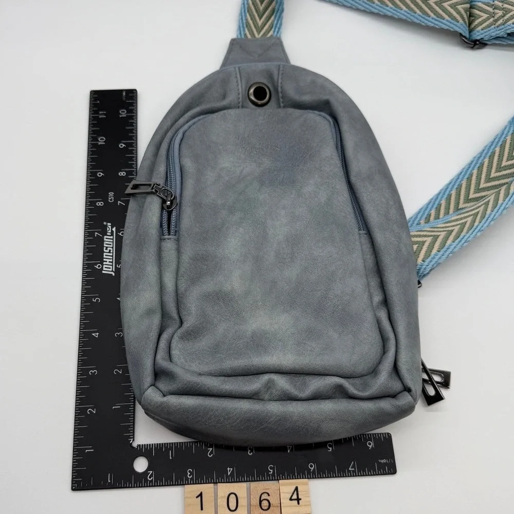 Yiqun Gray blue Sling Crossbody Bag with Adjustable Guitar Strap
